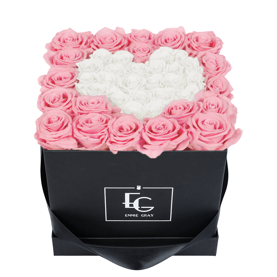 HEART SYMBOL INFINITY ROSEBOX | BRIDAL PINK & PURE WHITE | M