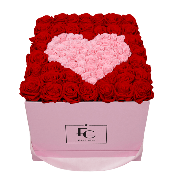 HEART SYMBOL INFINITY ROSEBOX | VIBRANT RED & BRIDAL PINK | L