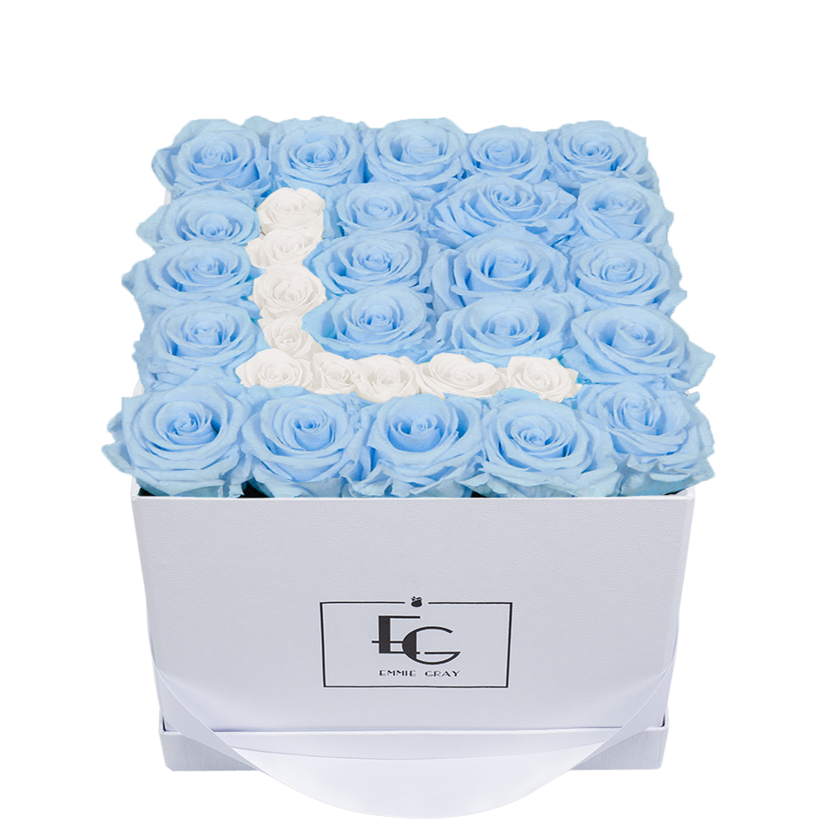 LETTER INFINITY ROSEBOX | BABY BLUE & PURE WHITE | M