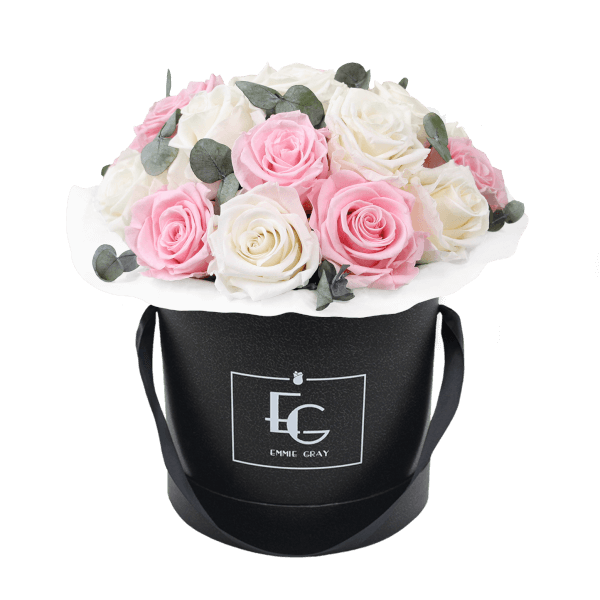 Splendid Eucalyptus Infinity Rosebox | Pure White & Bridal Pink | M