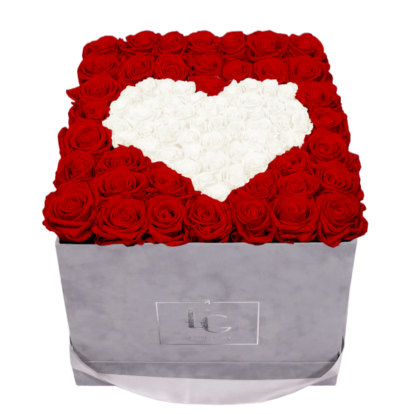 HEART SYMBOL INFINITY ROSEBOX | VIBRANT RED & PURE WHITE | L