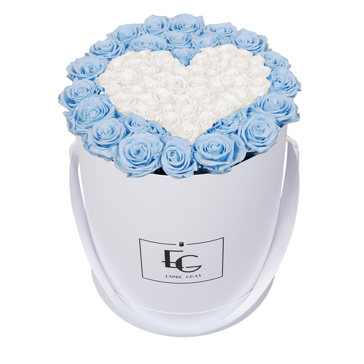 HEART SYMBOL INFINITY ROSEBOX | BABY BLUE & PURE WHITE | L