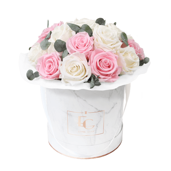 Splendid Eucalyptus Infinity Rosebox | Pure White & Bridal Pink | M