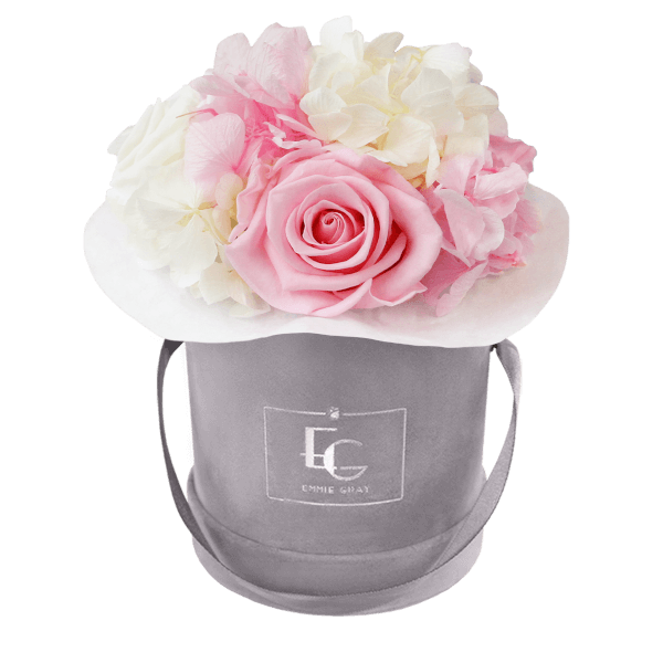 Splendid Hydrangea Mix Infinity Rosebox | Bridal Pink & Pure White | XS