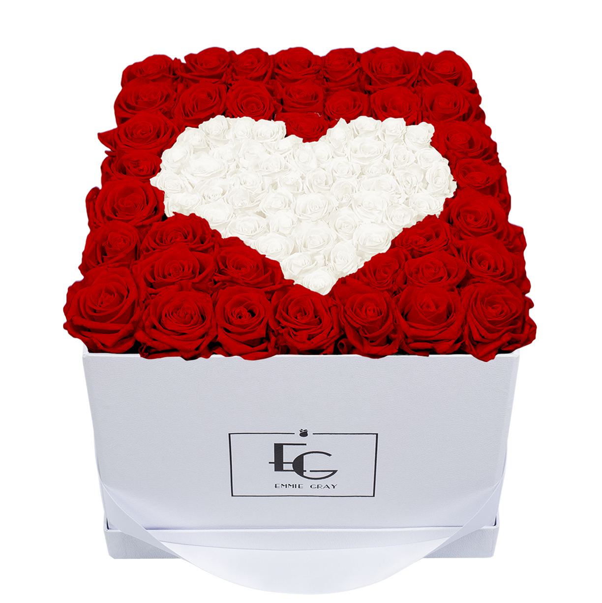 HEART SYMBOL INFINITY ROSEBOX | VIBRANT RED & PURE WHITE | L