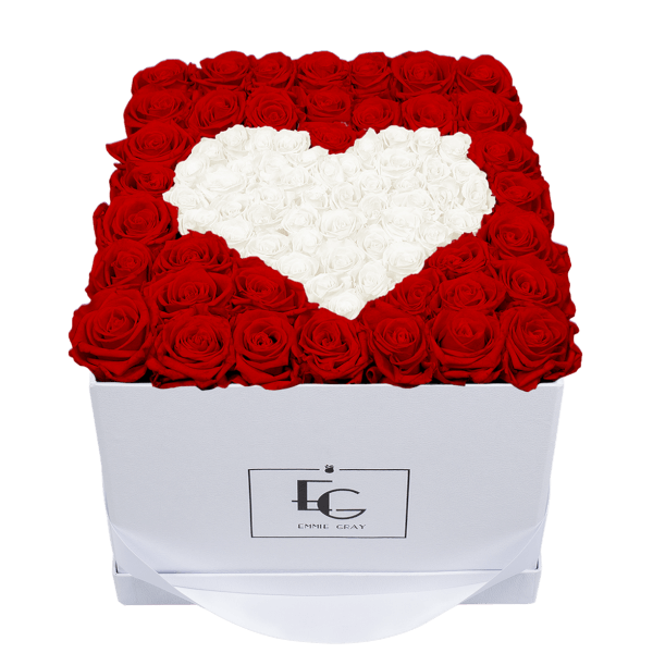 HEART SYMBOL INFINITY ROSEBOX | VIBRANT RED & PURE WHITE | L