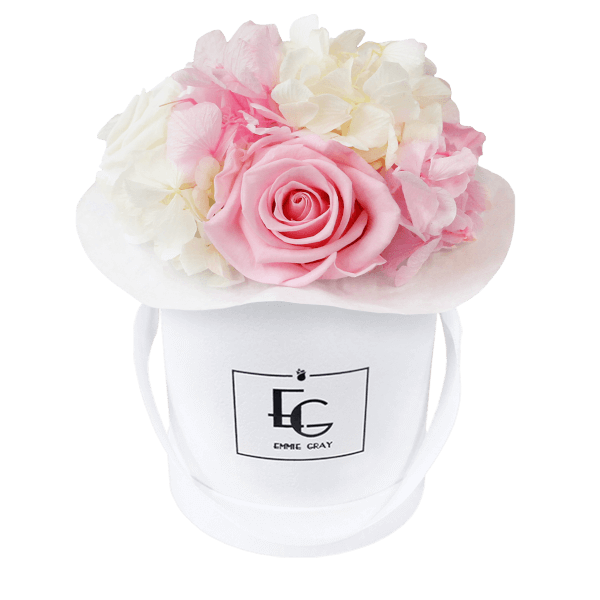 Splendid Hydrangea Mix Infinity Rosebox | Bridal Pink & Pure White | XS