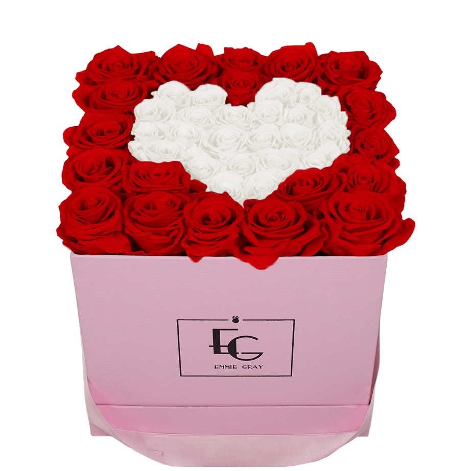 HEART SYMBOL INFINITY ROSEBOX | VIBRANT RED & PURE WHITE | M
