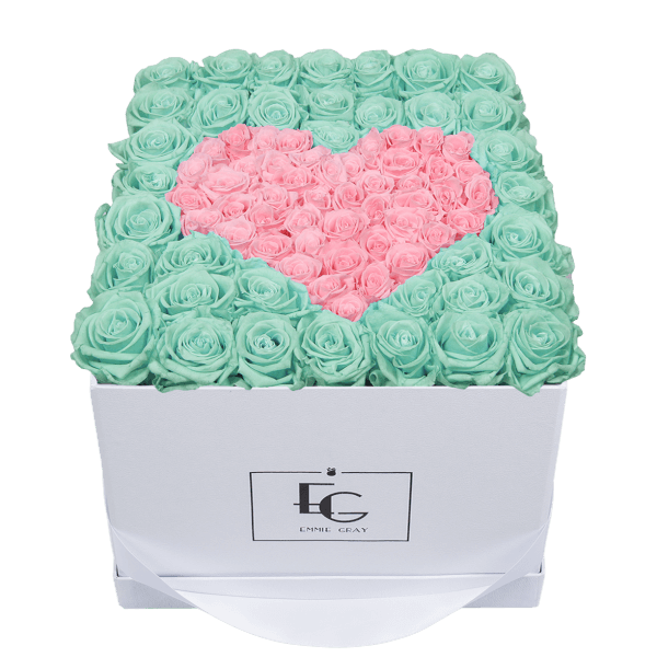 HEART SYMBOL INFINITY ROSEBOX | MINTY GREEN & BRIDAL PINK | L