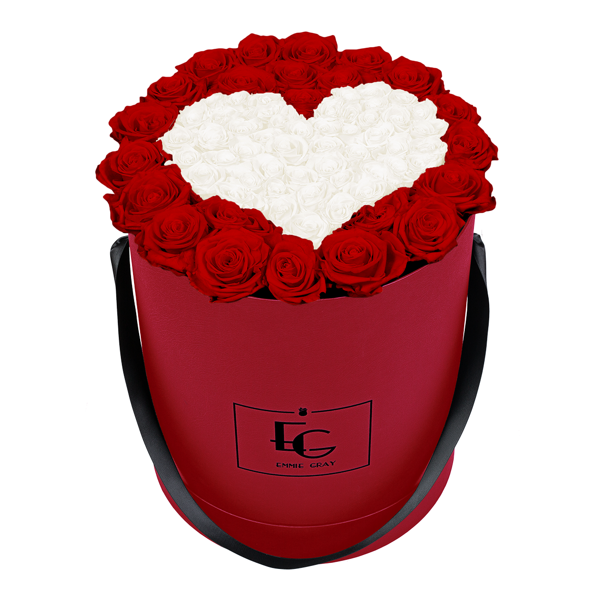 HEART SYMBOL INFINITY ROSEBOX | VIBRANT RED & PURE WHITE | L