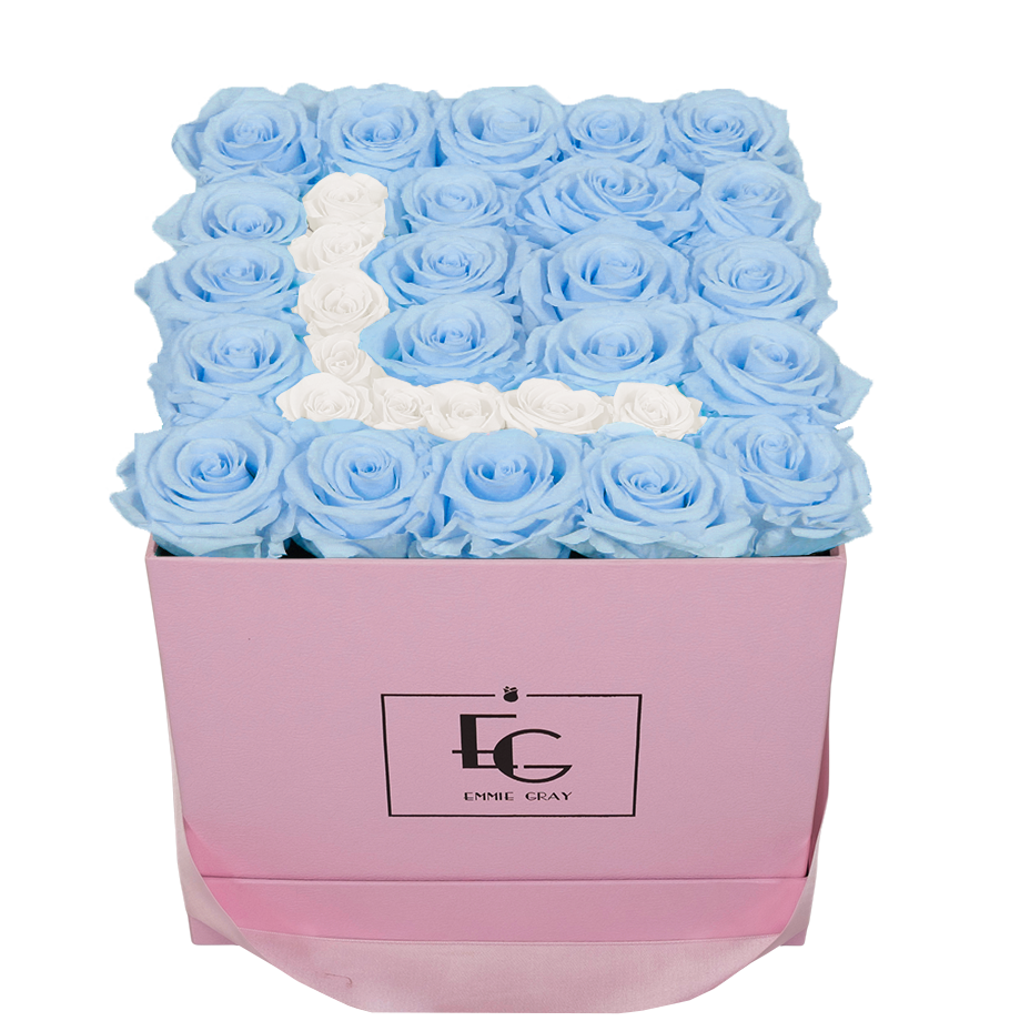 LETTER INFINITY ROSEBOX | BABY BLUE & PURE WHITE | M