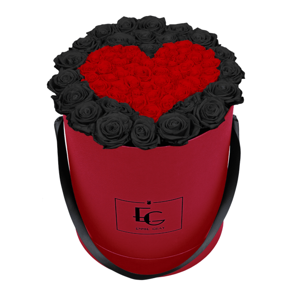 HEART SYMBOL INFINITY ROSEBOX | BLACK BEAUTY & VIBRANT RED | L