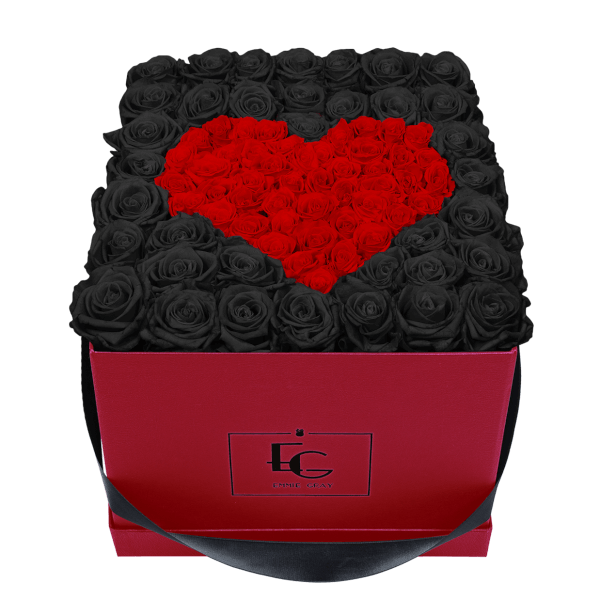 HEART SYMBOL INFINITY ROSEBOX | BLACK BEAUTY & VIBRANT RED | L