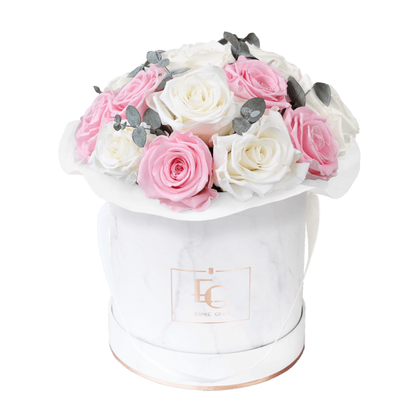 Splendid Eucalyptus Infinity Rosebox | Pure White & Bridal Pink | S