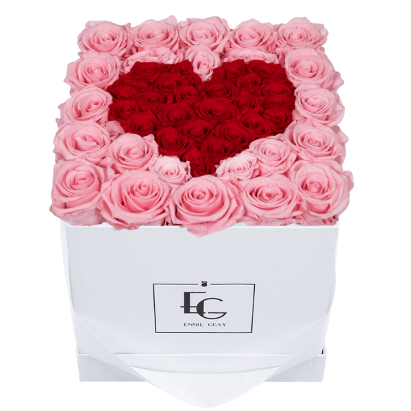 HEART SYMBOL INFINITY ROSEBOX | BRIDAL PINK & VIBRANT RED | M