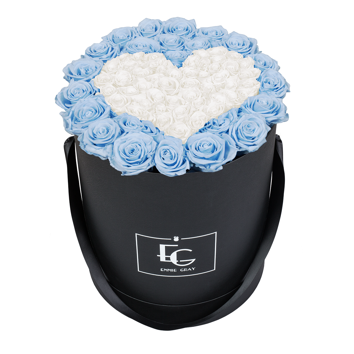 HEART SYMBOL INFINITY ROSEBOX | BABY BLUE & PURE WHITE | L