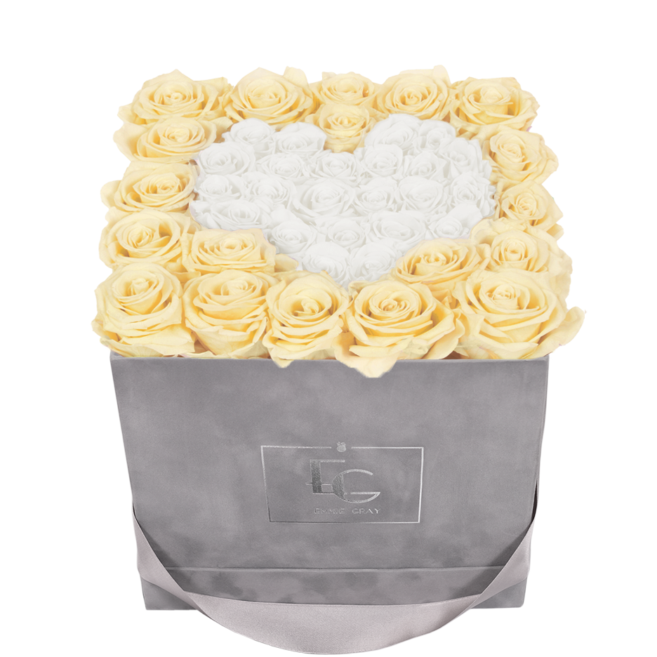 HEART SYMBOL INFINITY ROSEBOX | CHAMPAGNE & PURE WHITE | M