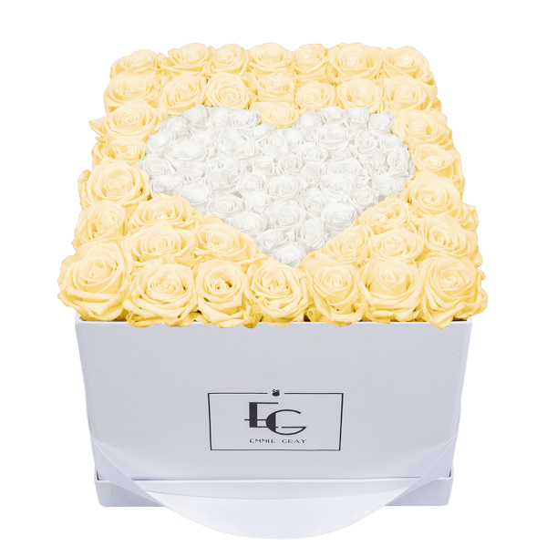 HEART SYMBOL INFINITY ROSEBOX | CHAMPAGNE & PURE WHITE | L