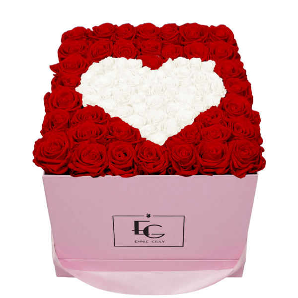 HEART SYMBOL INFINITY ROSEBOX | VIBRANT RED & PURE WHITE | L