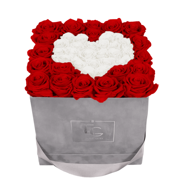 HEART SYMBOL INFINITY ROSEBOX | VIBRANT RED & PURE WHITE | M