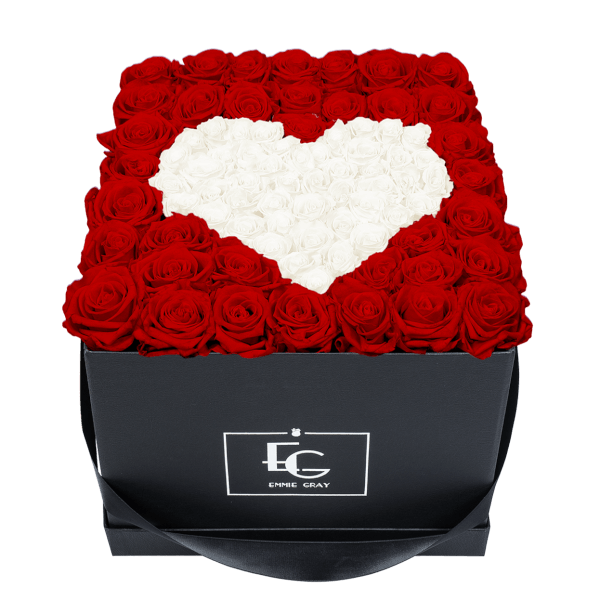 HEART SYMBOL INFINITY ROSEBOX | VIBRANT RED & PURE WHITE | L