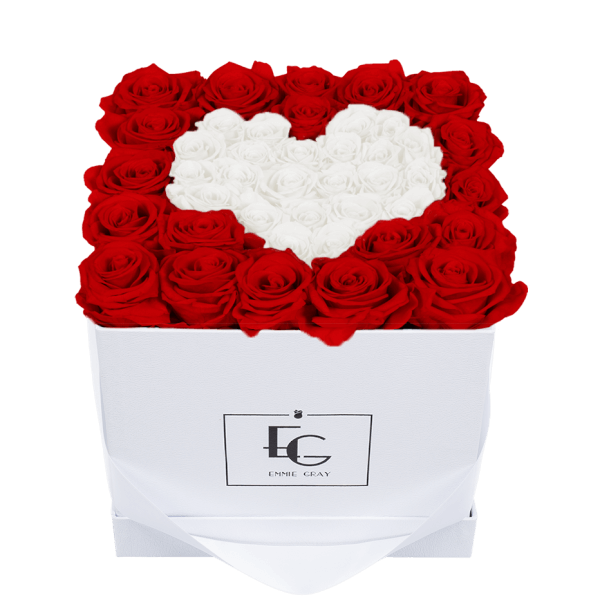 HEART SYMBOL INFINITY ROSEBOX | VIBRANT RED & PURE WHITE | M