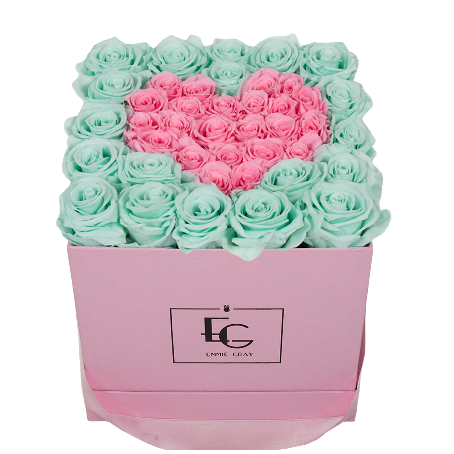 HEART SYMBOL INFINITY ROSEBOX | MINTY GREEN & BRIDAL PINK | M