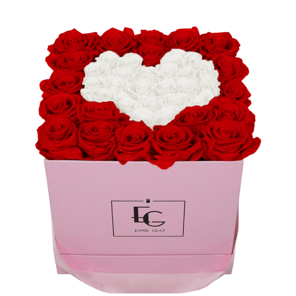 HEART SYMBOL INFINITY ROSEBOX | VIBRANT RED & PURE WHITE | M