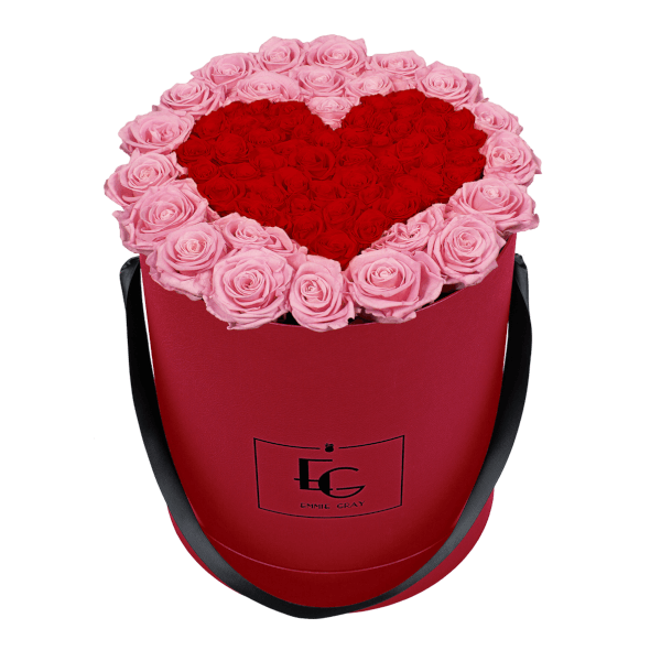 HEART SYMBOL INFINITY ROSEBOX | BRIDAL PINK & VIBRANT RED | L